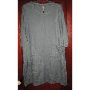 Cynthia Ashby Sz XS Apex Dress Linen Lagenlook Oversized Pockets Sage Green Midi